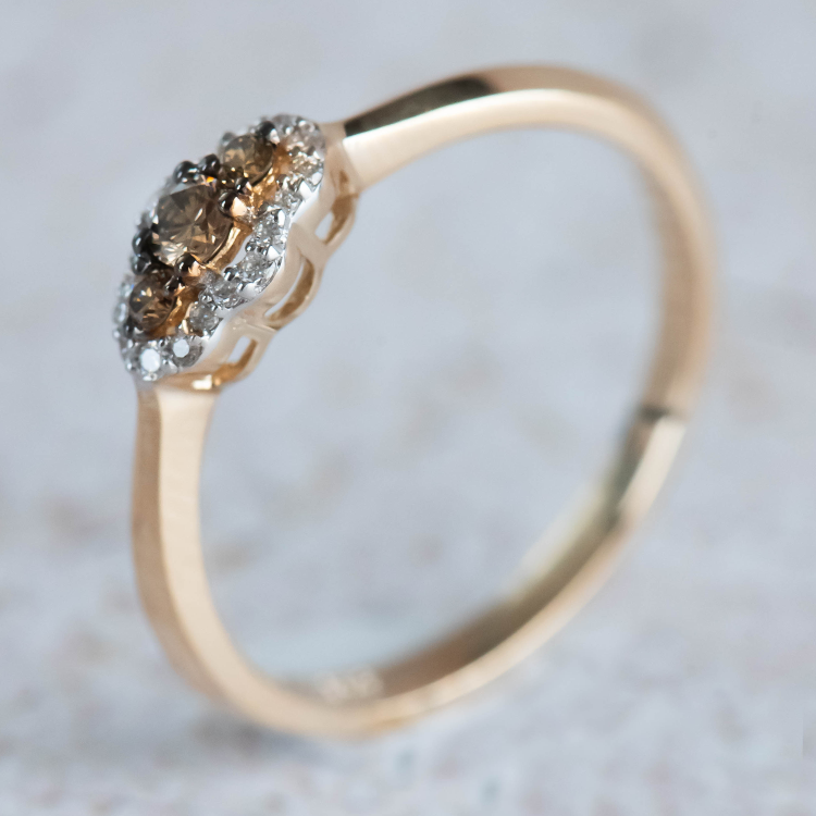 Geelgouden ring met Diamant 0,12ct Champagner en 0,065 TW/SI
