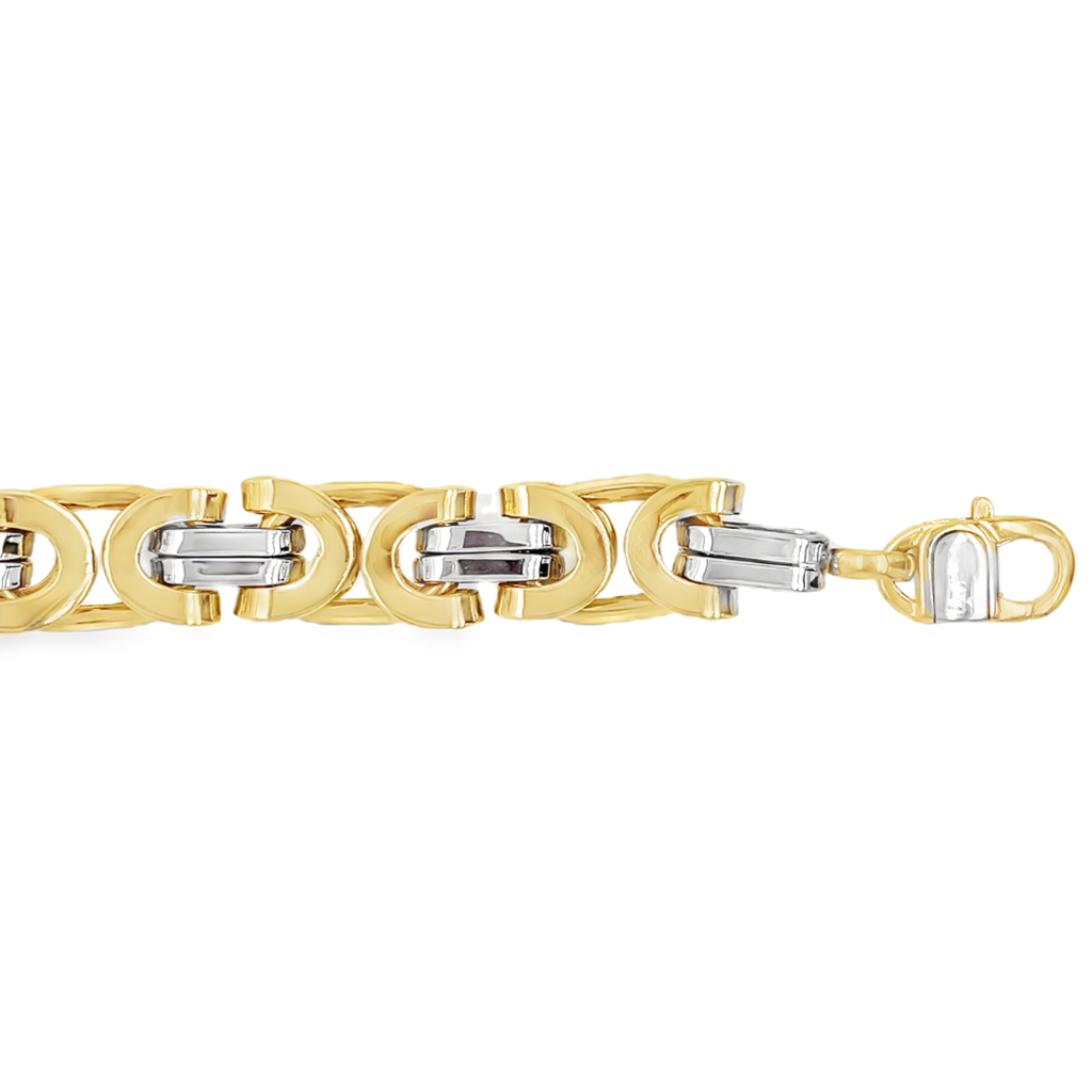 Bicolor gouden armband Koningsschakel plat 10,5mm breed