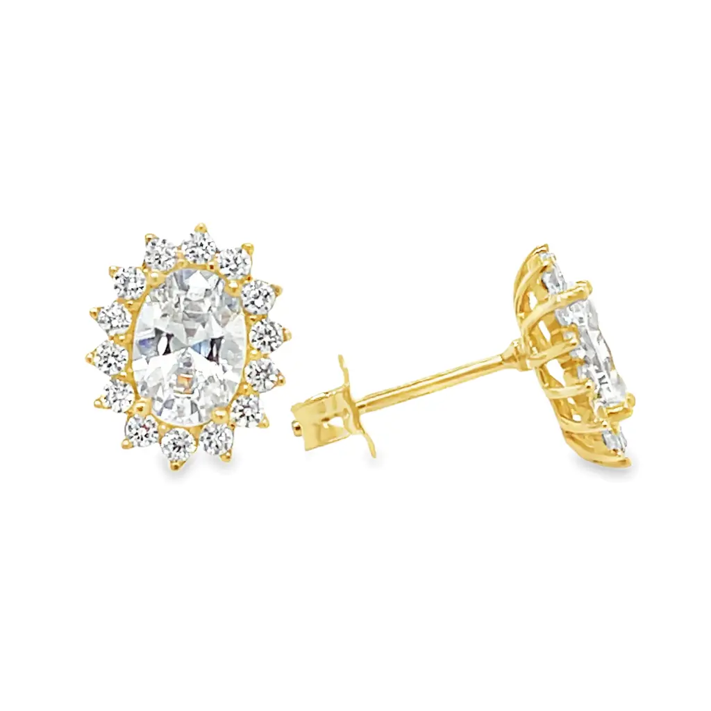[GO2139] Yellow gold ear studs with Zirconia