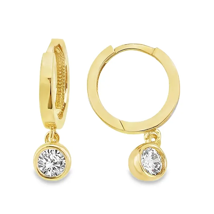 Geelgouden Klapoorringen met Zirkonia hanger rond