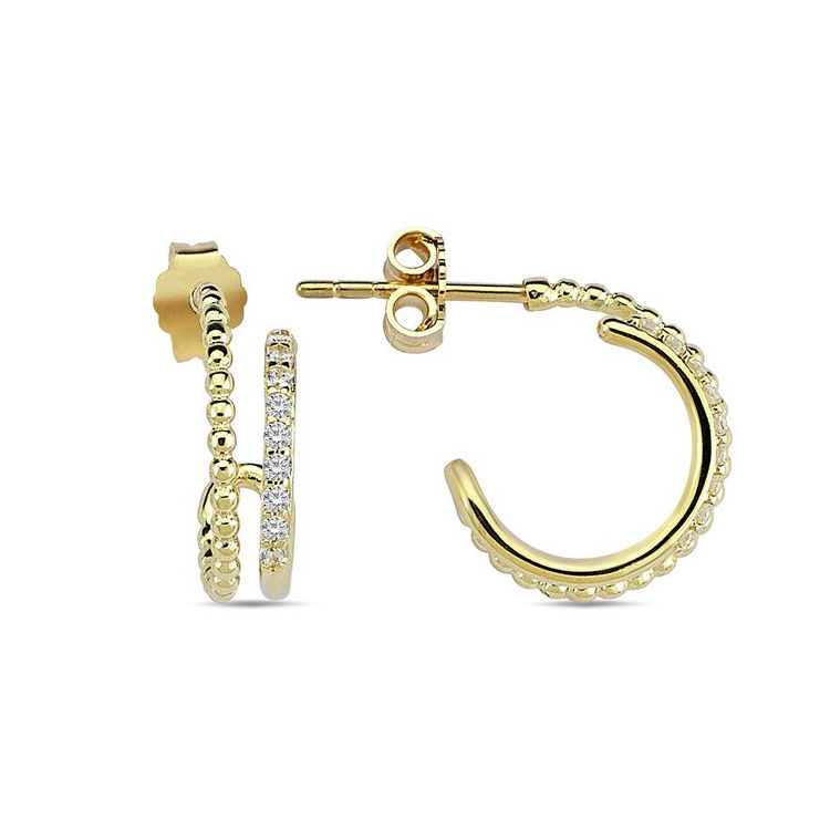 Geelgouden Oorstekers halve ring met Zirkonia