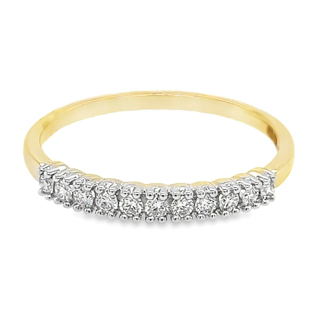 Yellow gold row ring with diamond 0.21 carat SI/H