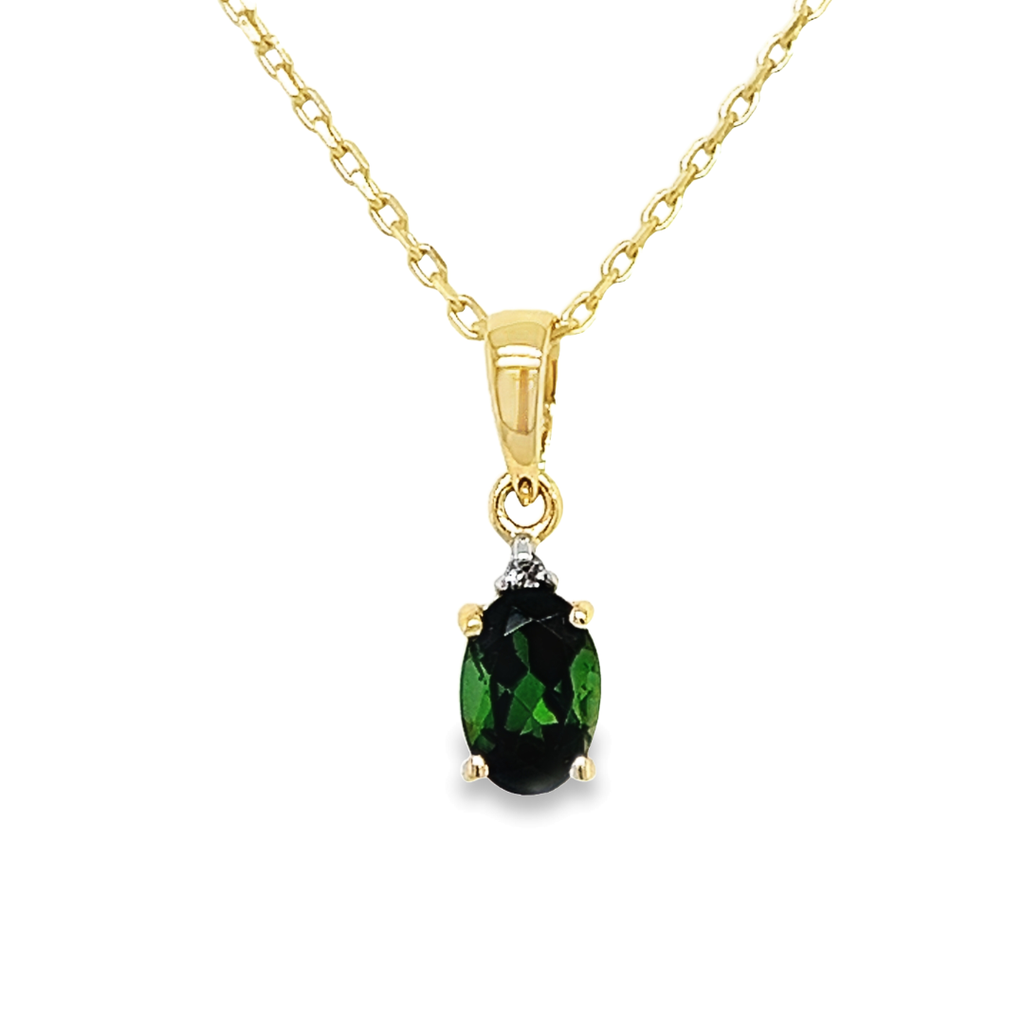 [GHE2189] Yellow gold pendant with Green Tourmaline and Diamond