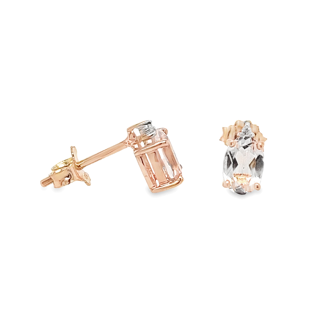 Rose Gold Stud Earrings with Morganite and Diamond