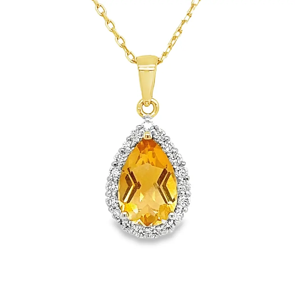 [GHE2191] Geelgouden hanger met Citrien pear 9x6mm en 0,19ct Diamant