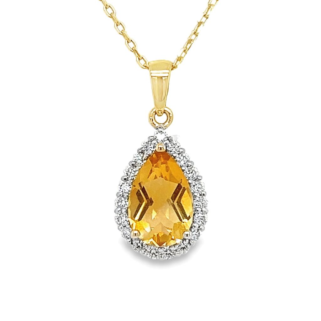 Yellow gold pendant with Citrine pear 9x6mm and Diamond 0.19 carats SI/G