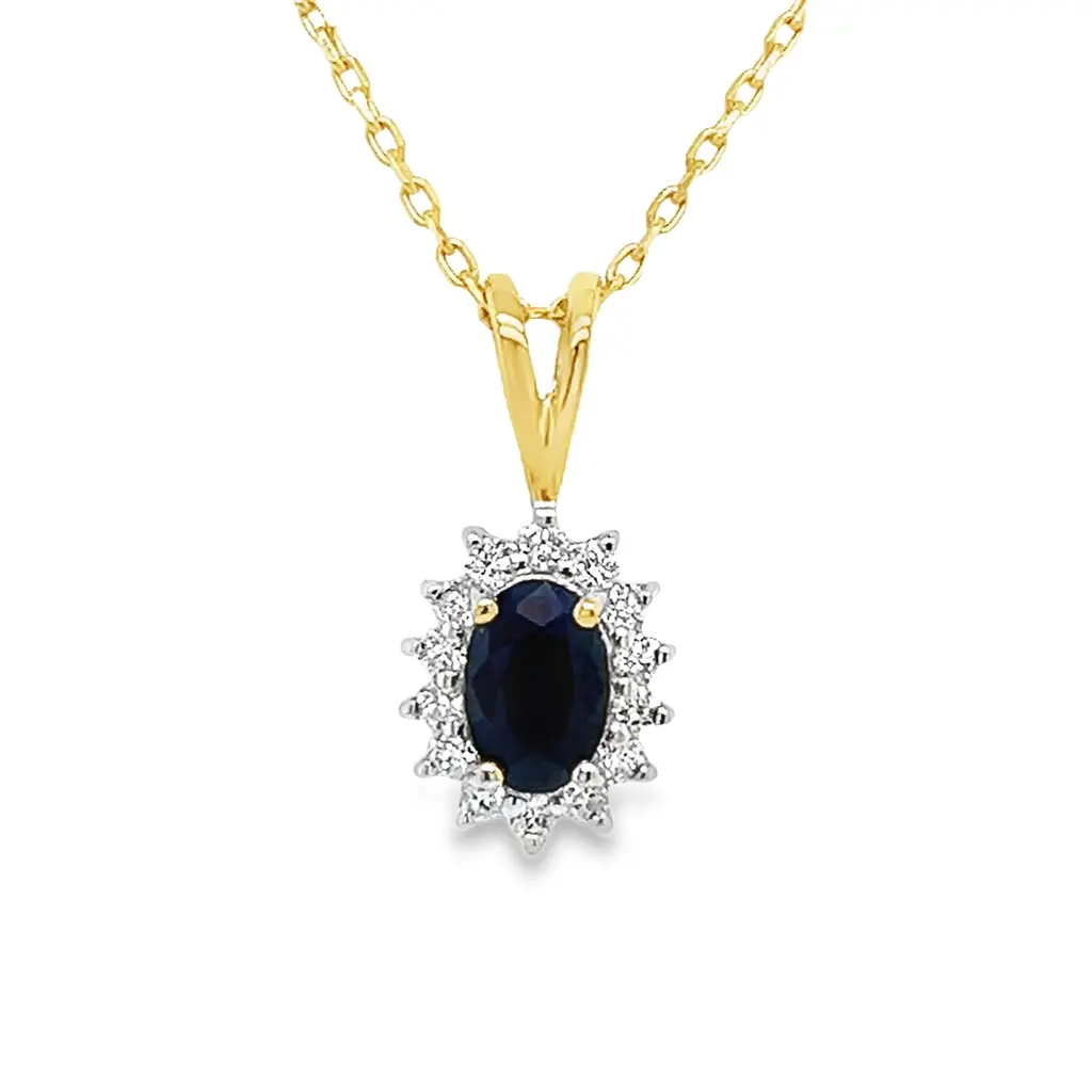 [GHE2192] Geelgouden hanger met Saffier 6x4mm en 0,14ct Diamant