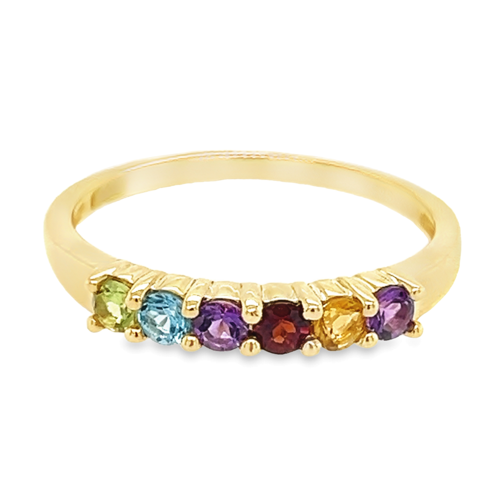 Geelgouden ring met 6 edelstenen rond 2,45mm (regenboog)