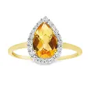 Geelgouden ring met Citrien pear 9x6mm en Diamant 0,19 karaat SI/G