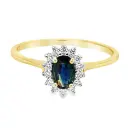 Geelgouden ring met Saffier 6x4mm en Diamant 0,14 karaat SI/G