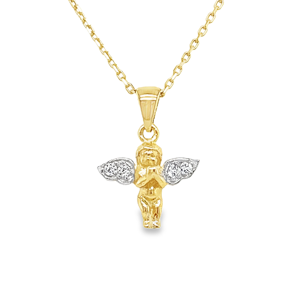 Bicolor gold pendant Angel with Zirconia stones