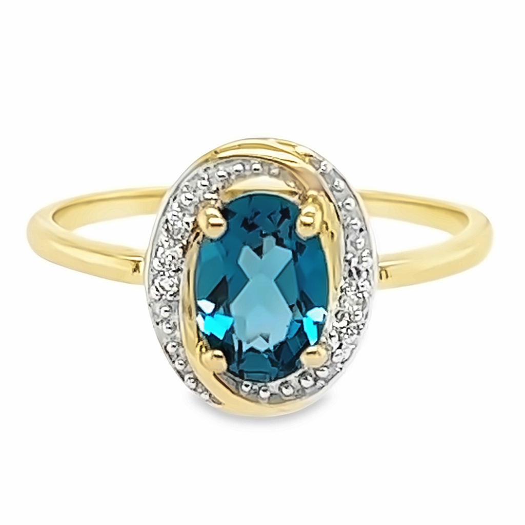 [GRE0986-52] Bicolor gouden ring met London Blue Topaas en Diamant (16,5 / 52)