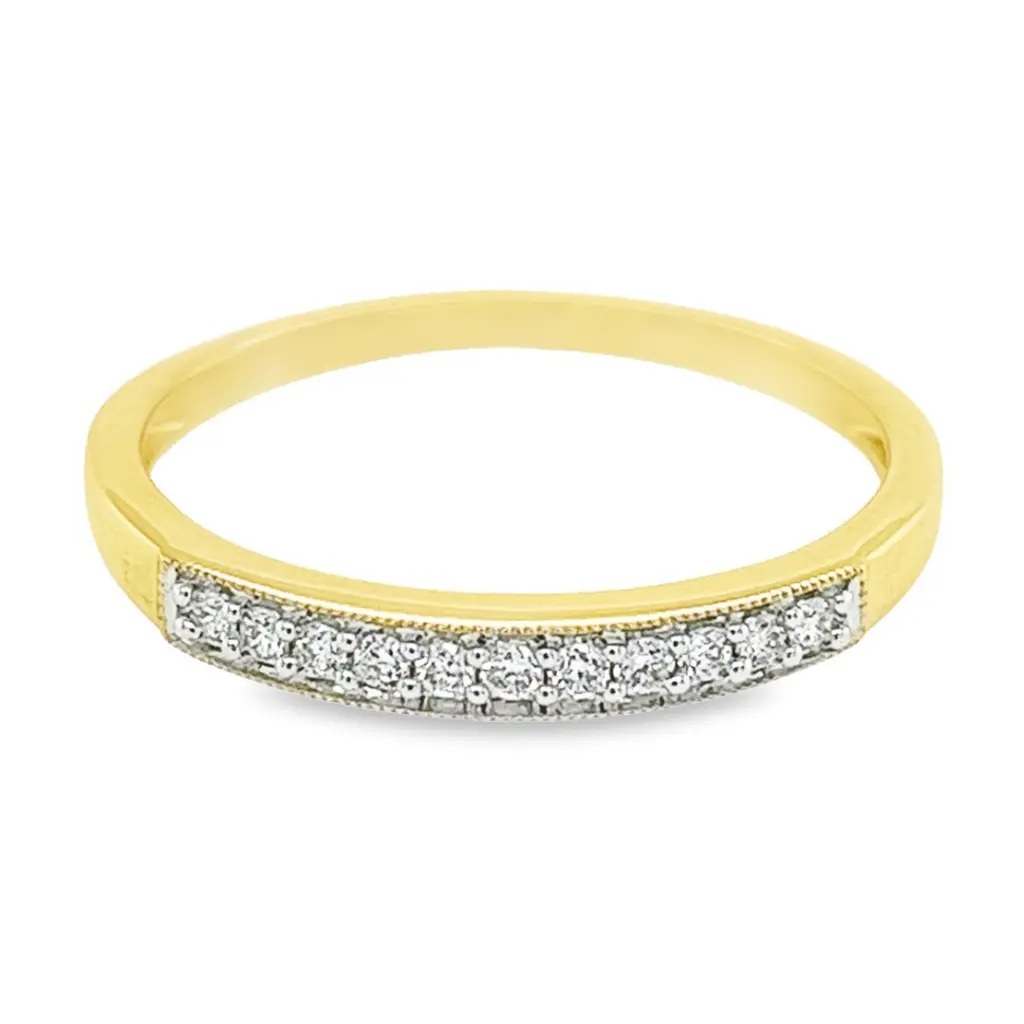 Geelgouden rij ring met Diamant 0,12 karaat