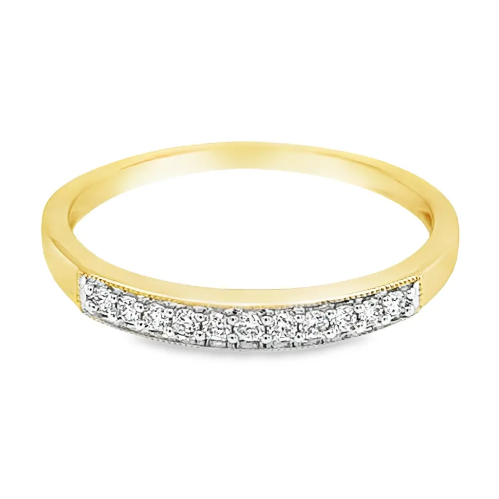 Yellow gold row ring with diamond 0.12 carats