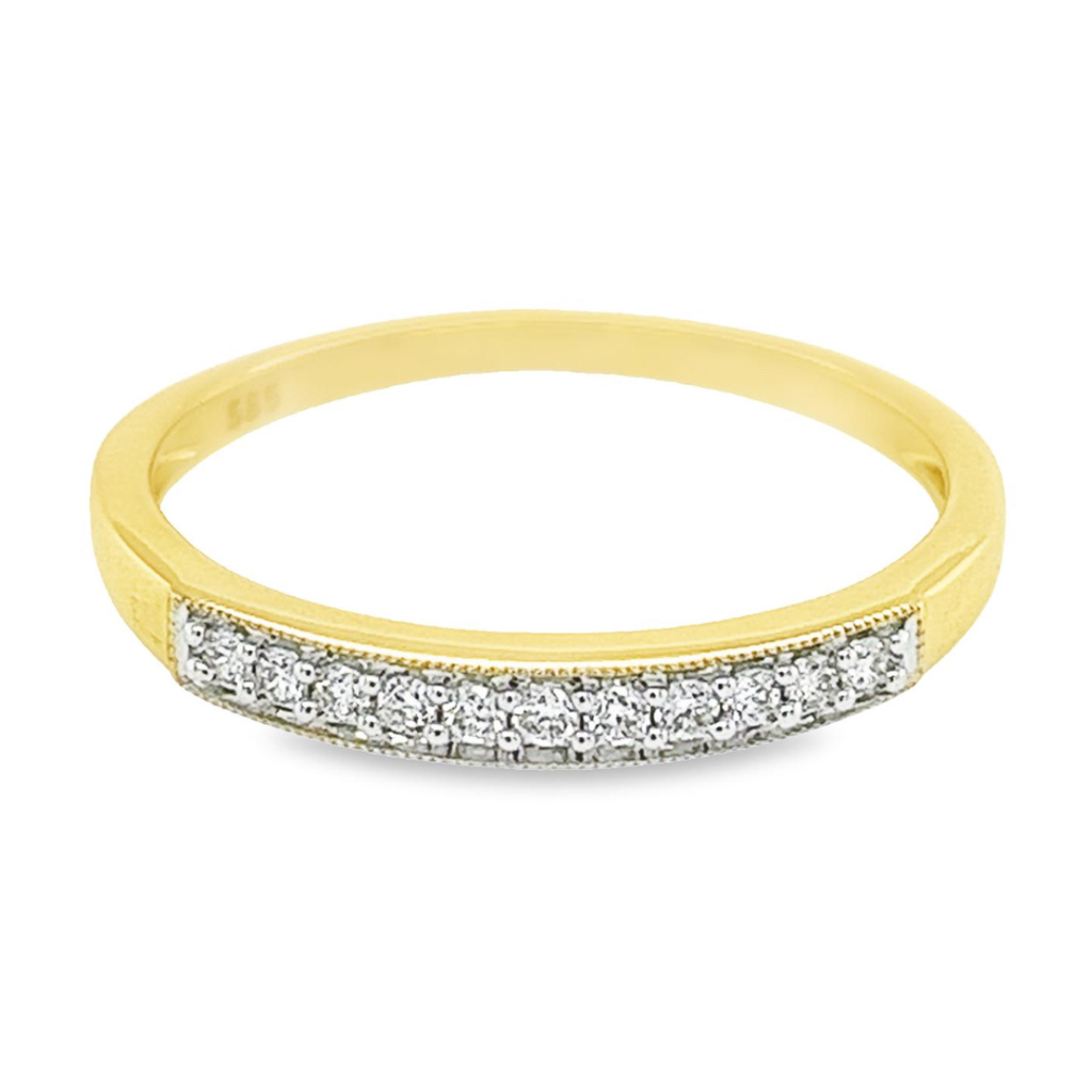 Yellow gold row ring with diamond 0.12 carats