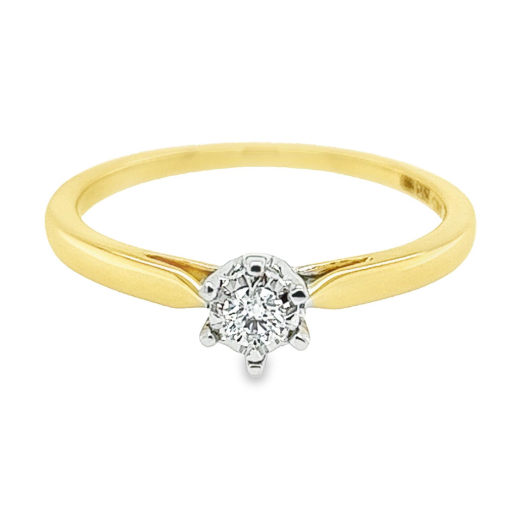 Yellow gold Solitaire ring with Diamond 0.10 carats