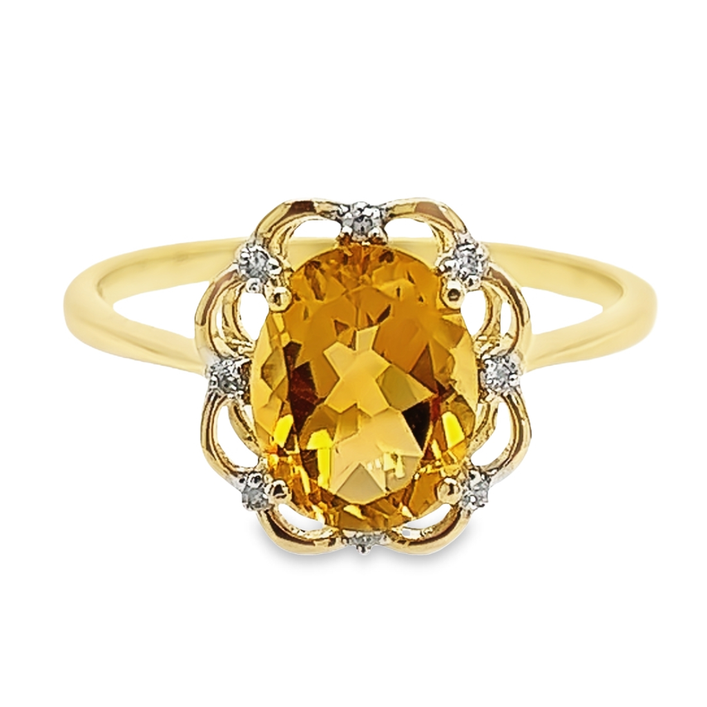 Yellow gold ring with Citrine and Diamond