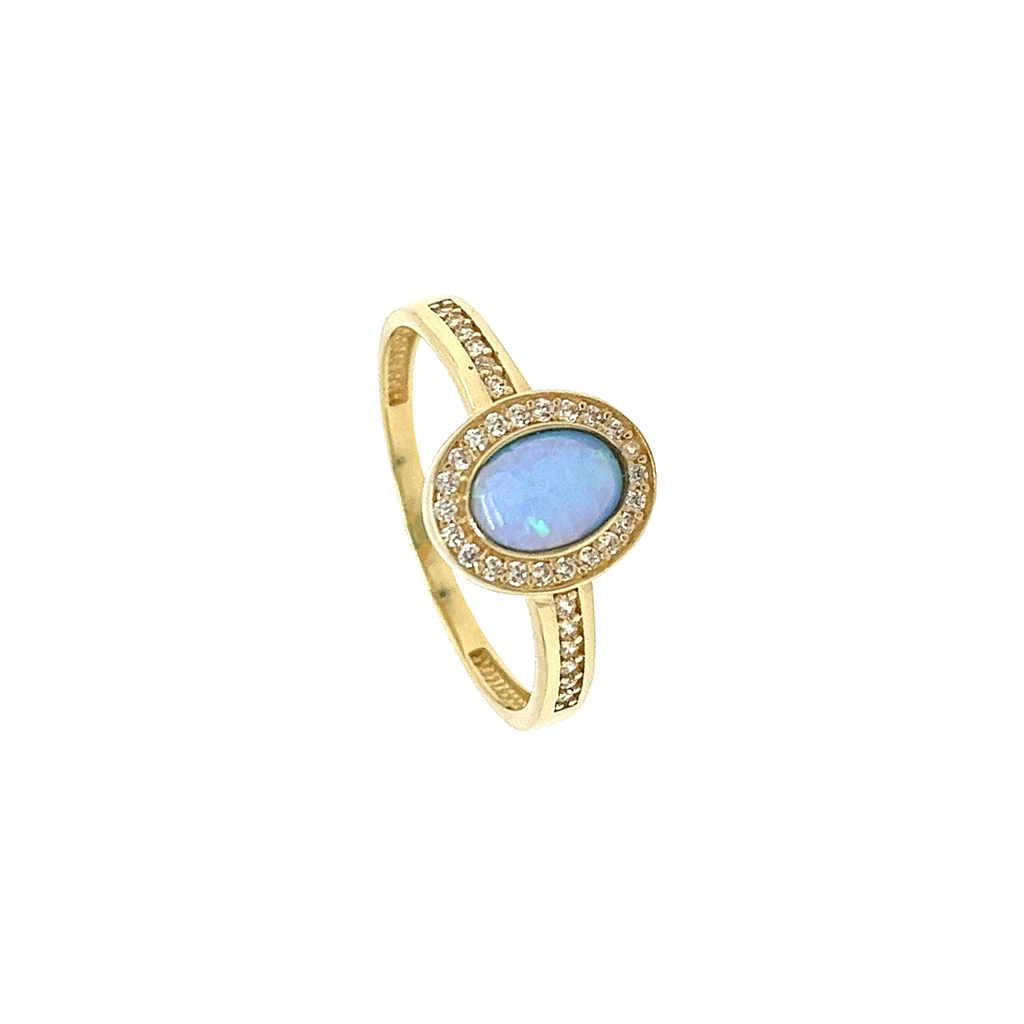 Yellow gold ring with Opalite and Zirconia