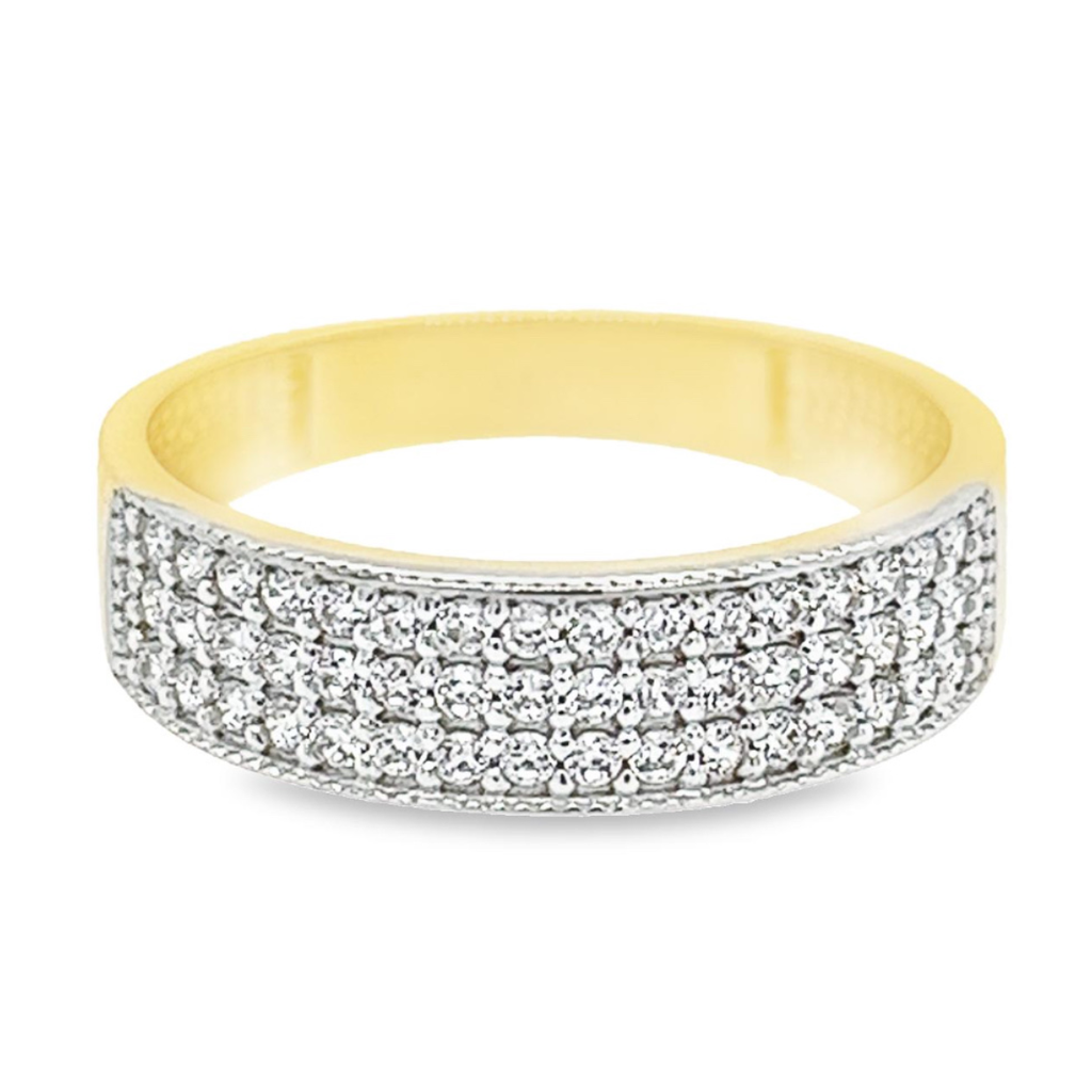 Geelgouden rij ring met Zirkonia stenen