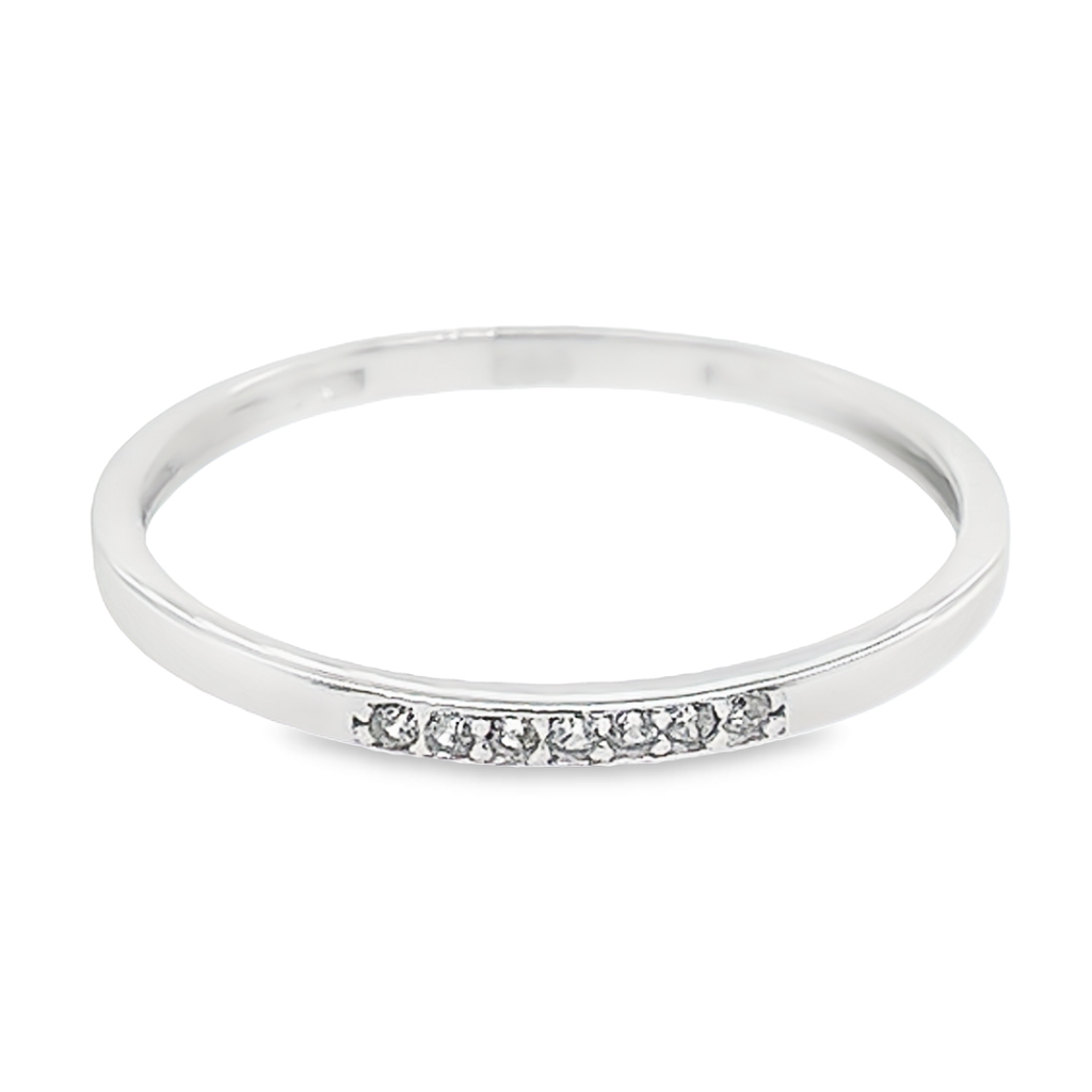White gold stacking ring with row of Zirconia stones