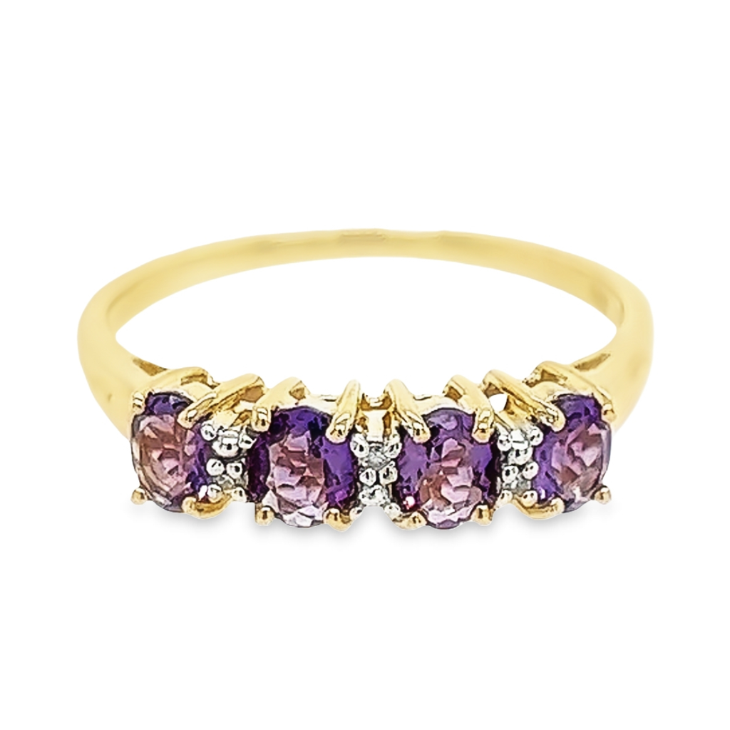 Geelgouden ring met Amethist en Diamant