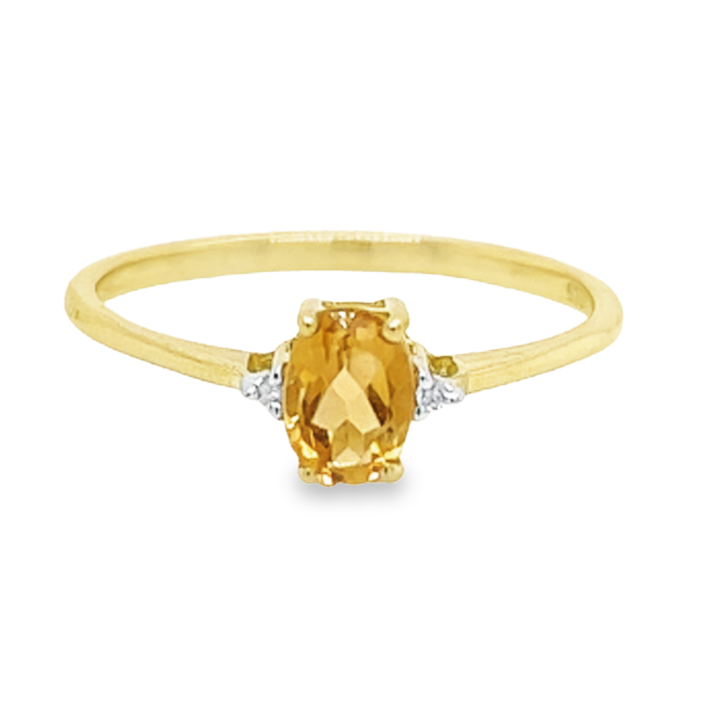 Geelgouden ring met Citrien en Diamant