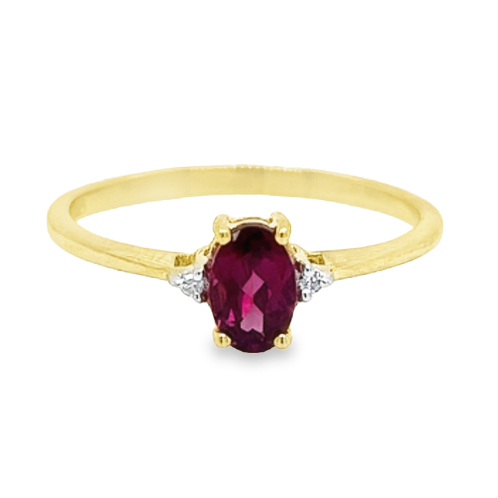 [GRE0980-50] Geelgouden ring met Rhodolite en Diamant (16 / 50)