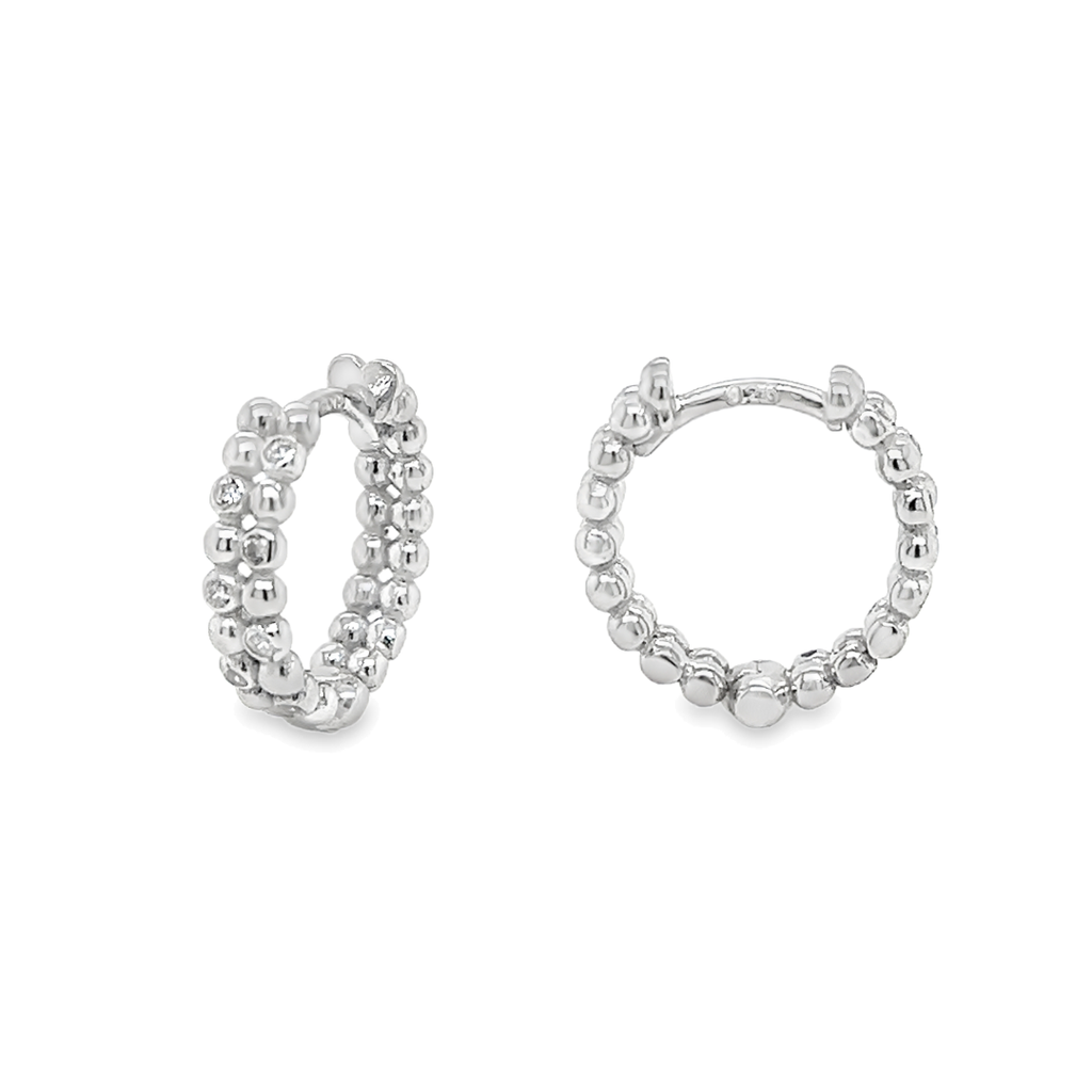 Zilveren klapoorringen Bolletjes met zirkonia gerhodineerd 13,5x3,5mm