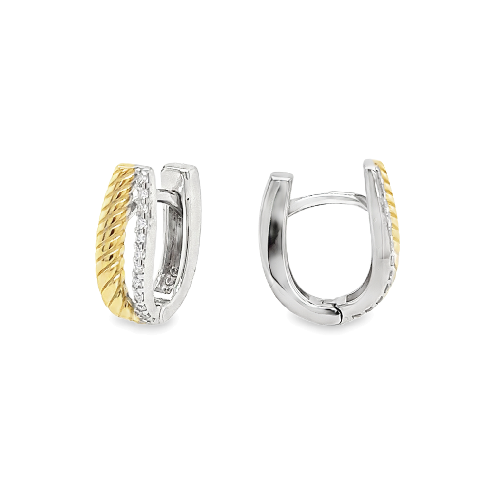 Bicolor silver hoop earrings with row of Zirconia