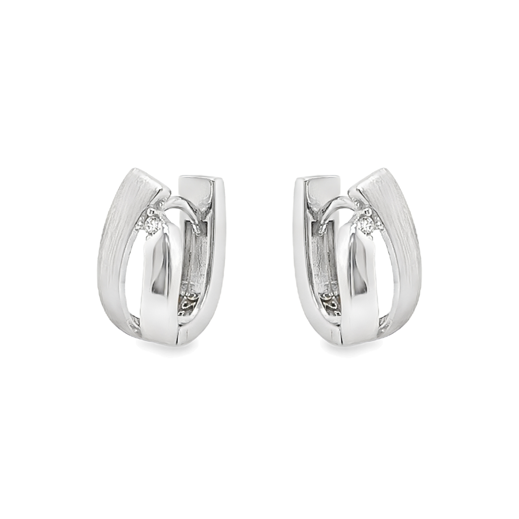 Silver hinged earrings matte/ gloss with Zirconia