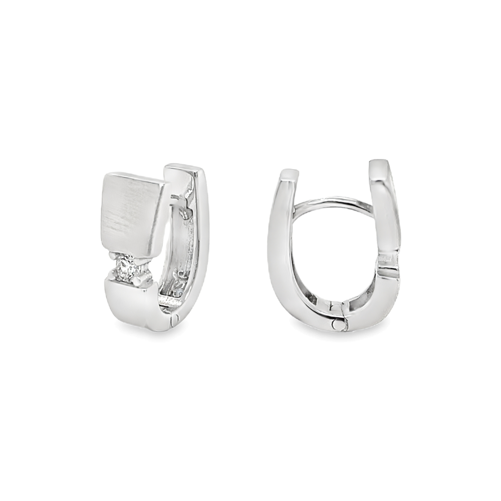 Silver hinged earrings matte/ gloss with Zirconia