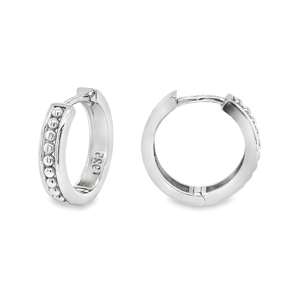 Silver hinged hoop earrings with ball rail rhodium plated