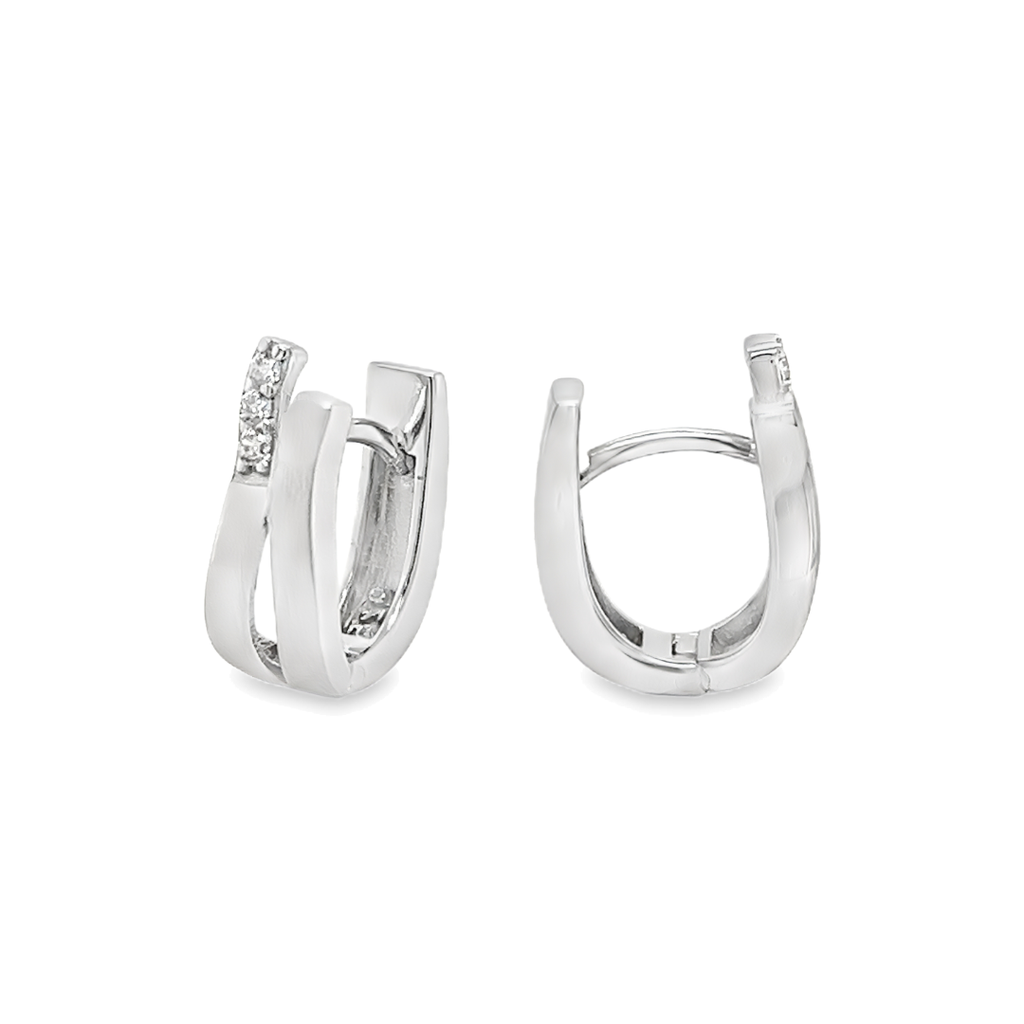 [ZO2241] Silver hinged earrings matte/ gloss with Zirconia rhodium plated