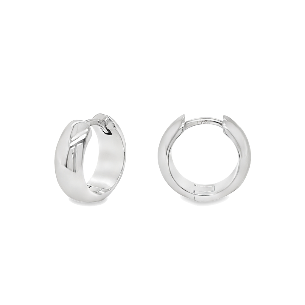 Silver flip earrings ball smooth rhodium plated 12.5x5.25mm