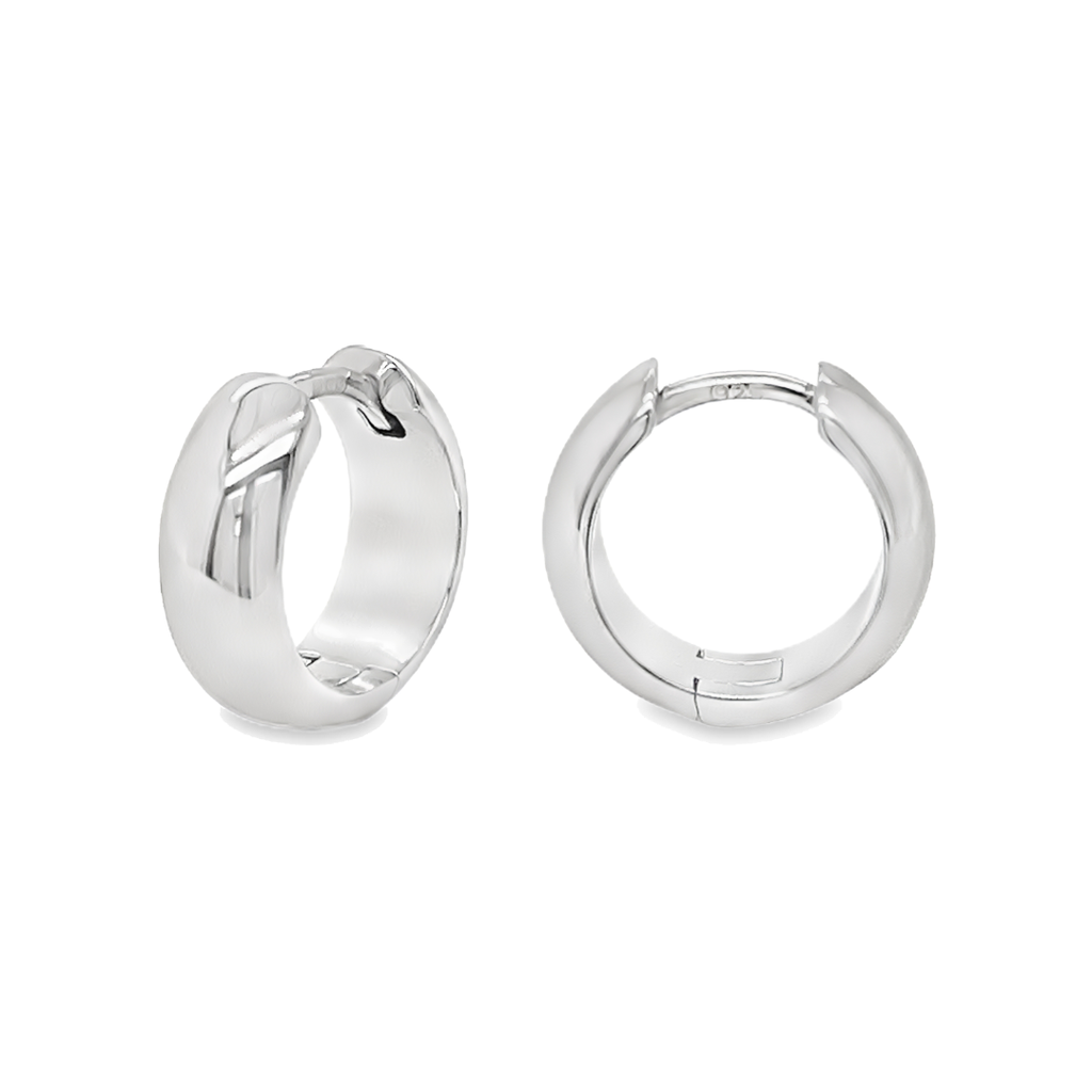 [ZO2247] Silver hinged earrings ball smooth rhodium plated 15x5.25mm