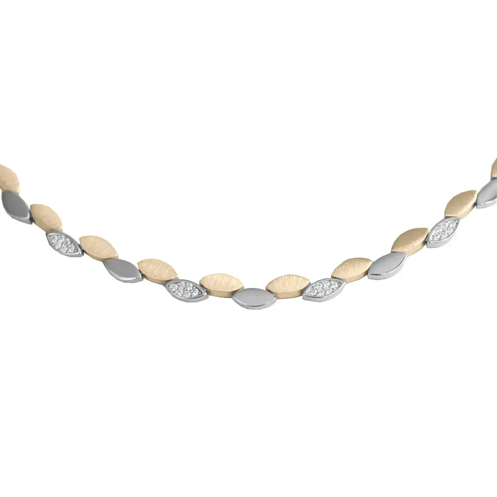 [ZC2250] Bicolor silver necklace with zirconia and rhodium plated