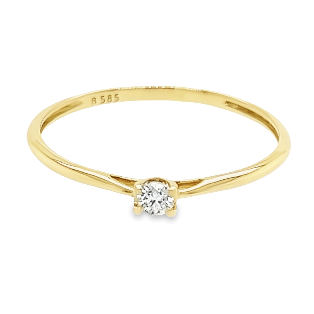 Geelgouden Solitairring met Diamant 0,07 karaat