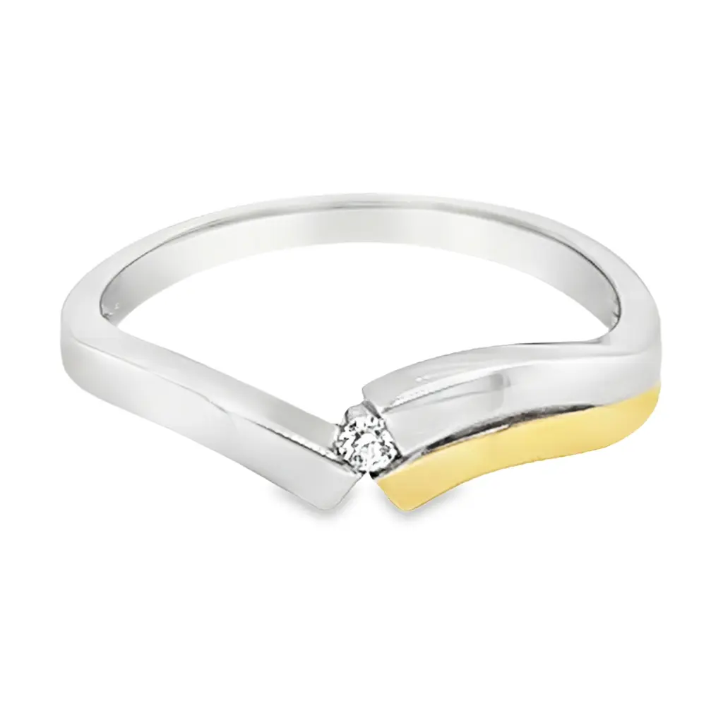 [GRE1505-52] Bicolor gold ring with diamond 0.03 carat TW/SI2 (16,5 / 52)