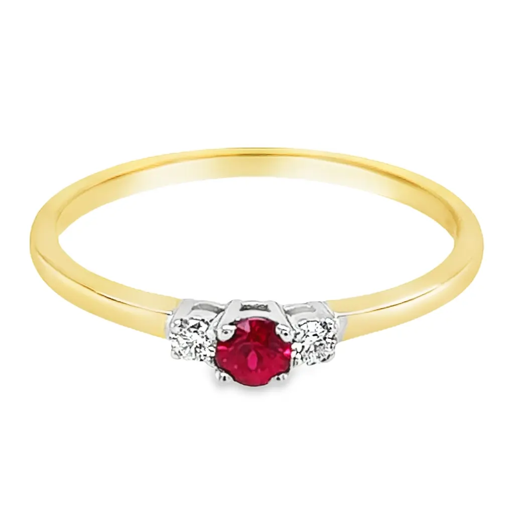 Bicolor gold ring with 3.1MM Ruby and Diamond 0.06 carats