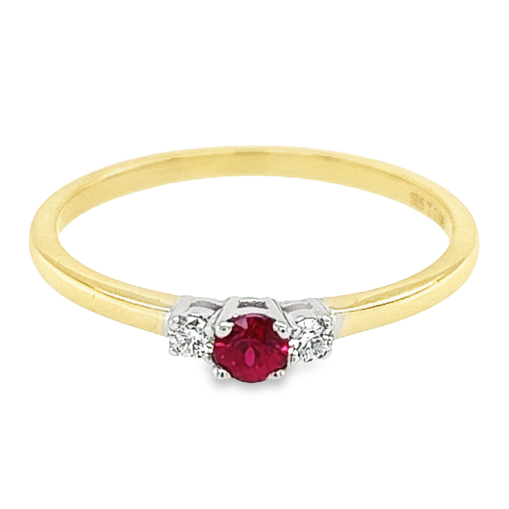 Bicolor gold ring with 3.1MM Ruby and Diamond 0.06 carats