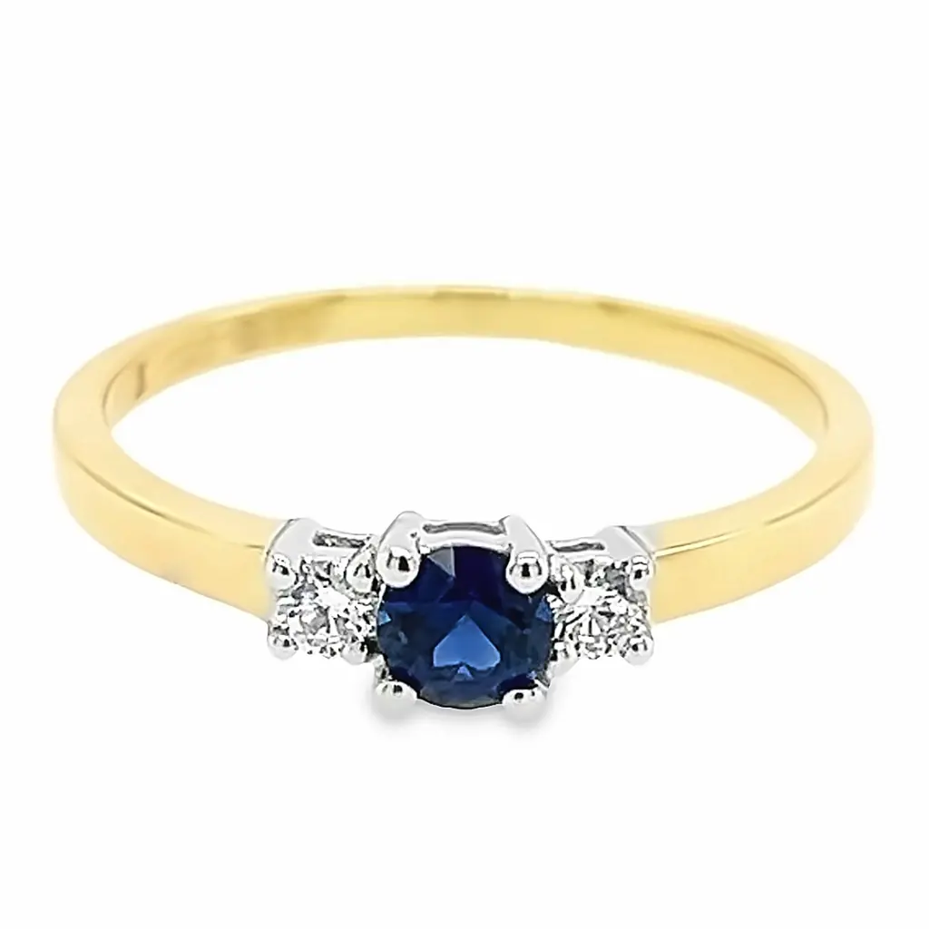 [GRE1532-52] Bicolor gold ring with 4MM Sapphire and Diamond 0.11 carats (16,5 / 52)