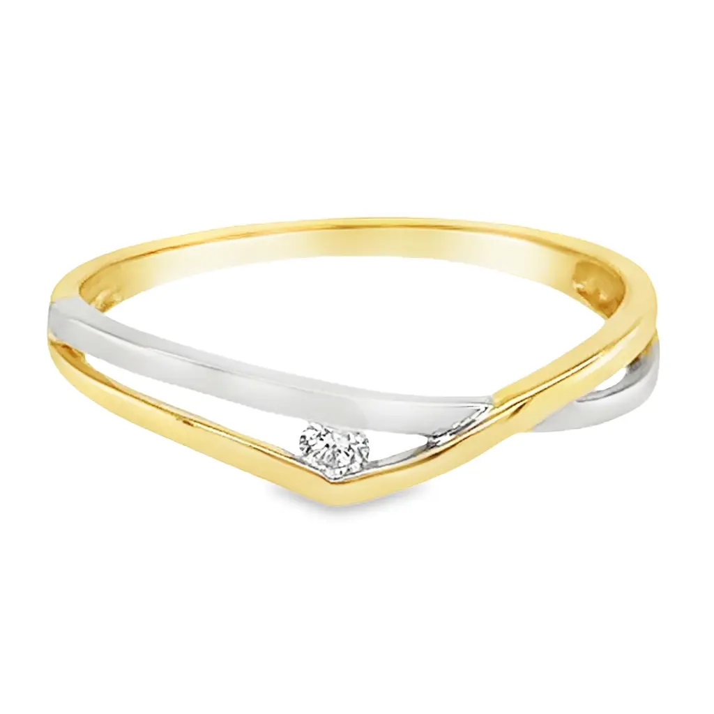 [GRE1535-52] Bicolor gold ring with diamond 0.045 carats (16,5 / 52)