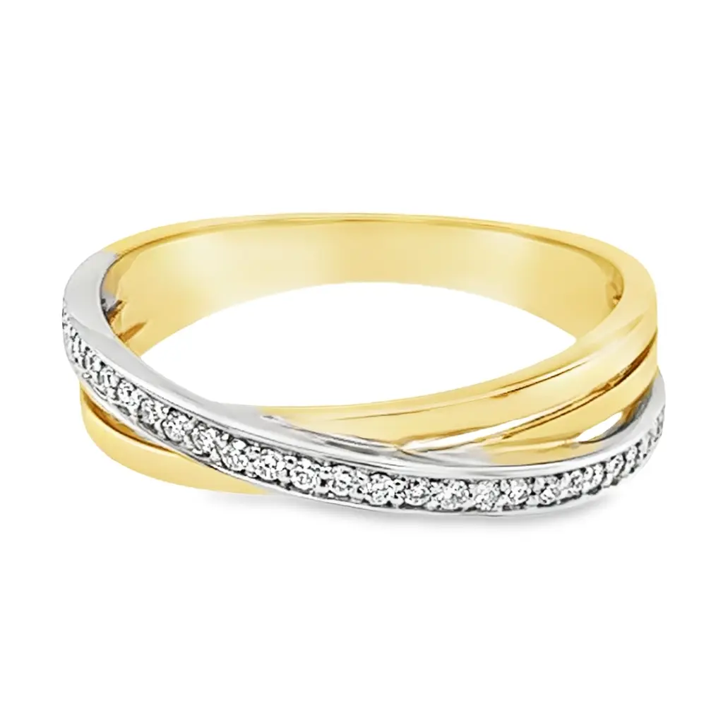 [GRE1537-52] Bicolor gold ring with diamond 0.12 carats (16,5 / 52)