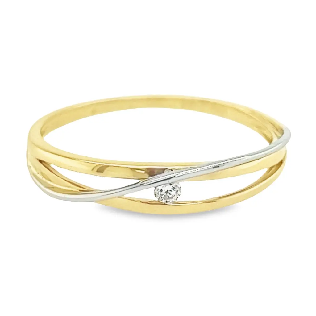 [GRE1551-52] Bicolor gouden ring met Diamant 0,035 karaat (16,5 / 52)