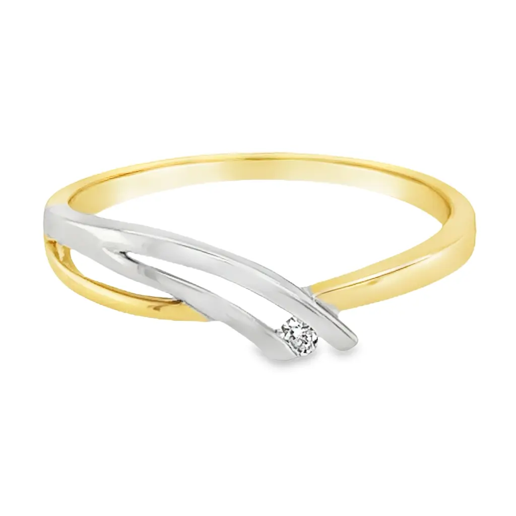 [GRE1552-52] Bicolor gold ring with diamond 0.025 carats (16,5 / 52)