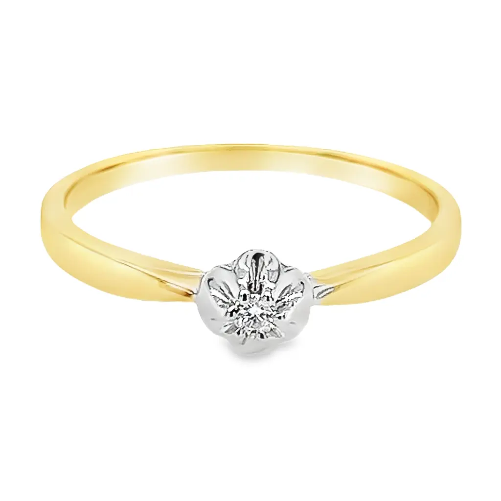 Bicolor gold ring with diamond 0.03 carats