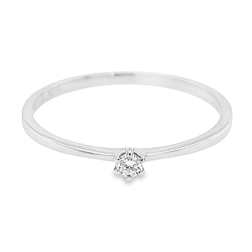 Witgouden Solitairring met Diamant 0,05 karaat