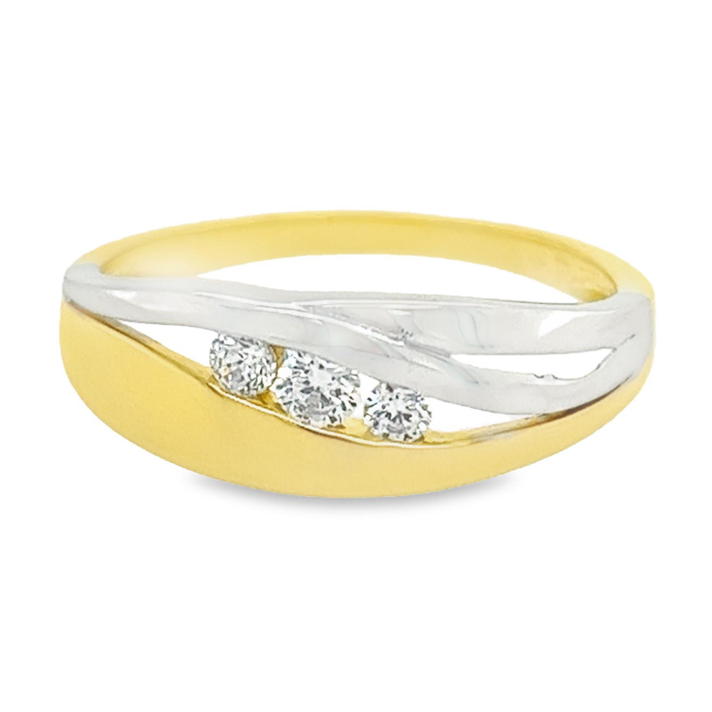 Bicolor gold ring Fantasy with zirconia stones