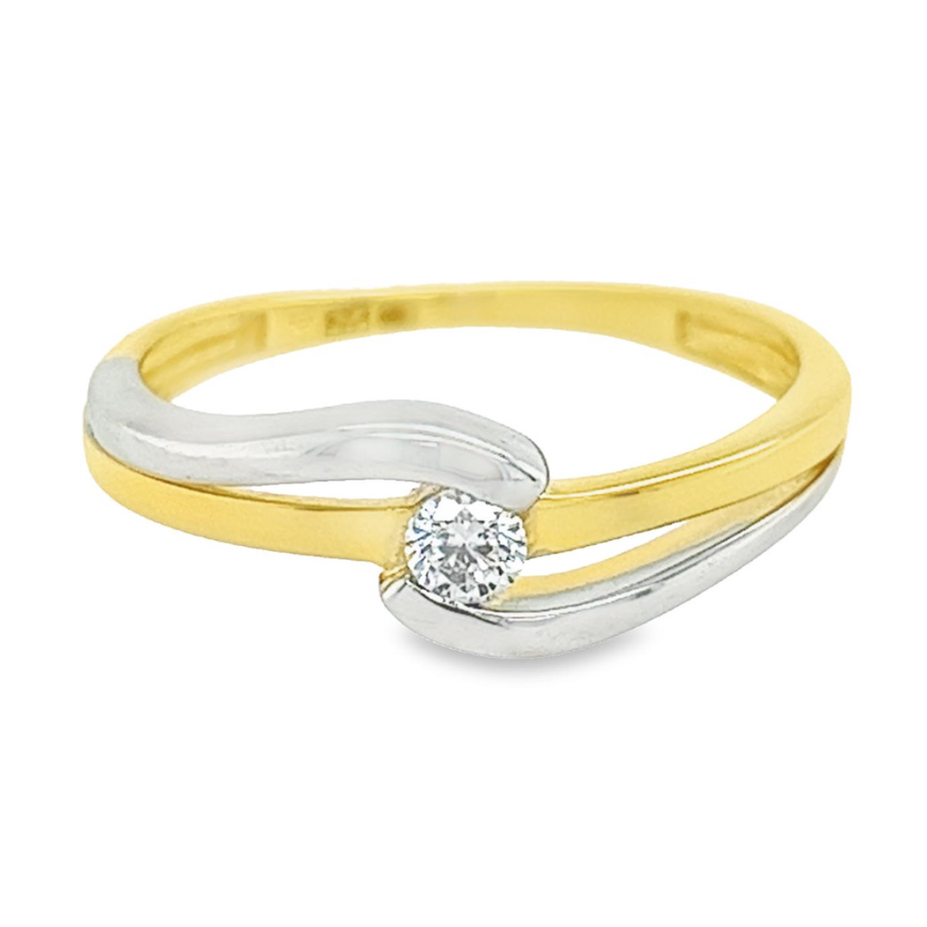 Bicolor gouden ring Fantasie met Zirkonia steen