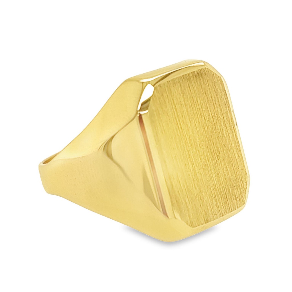 Geelgouden monogramring met gematteerde bovenzijde